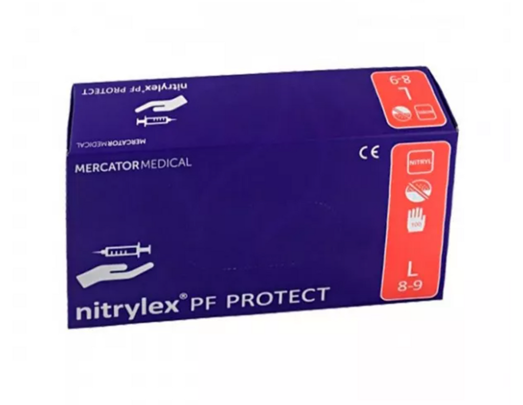 фото упаковки Mercator Medical Nitrylex PF Protect перчатки смотровые нитриловые