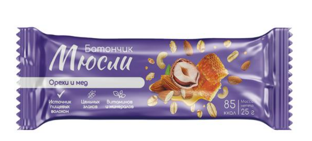фото упаковки Батончик мюсли орехи и мед