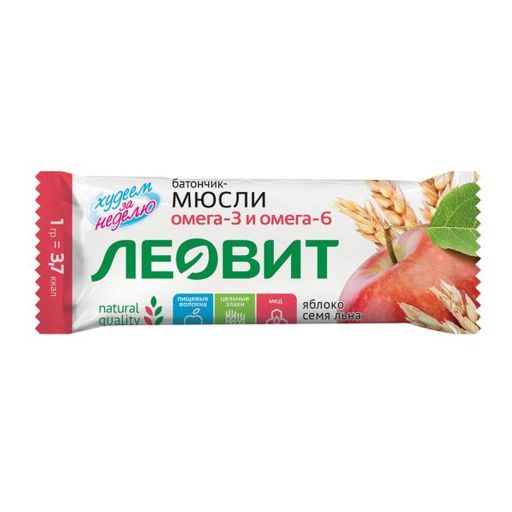 ЛЕОВИТ Худеем за неделю Батончик-мюсли яблоко и семя льна, батончик, 30 г, 1 шт.