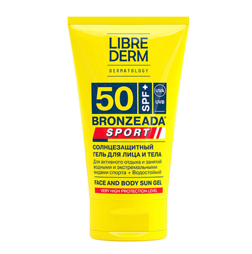 Librederm Bronzeada Sport Гель солнцезащитный SPF50, гель, гель для лица и тела влагостойкий, 150 мл, 1 шт.