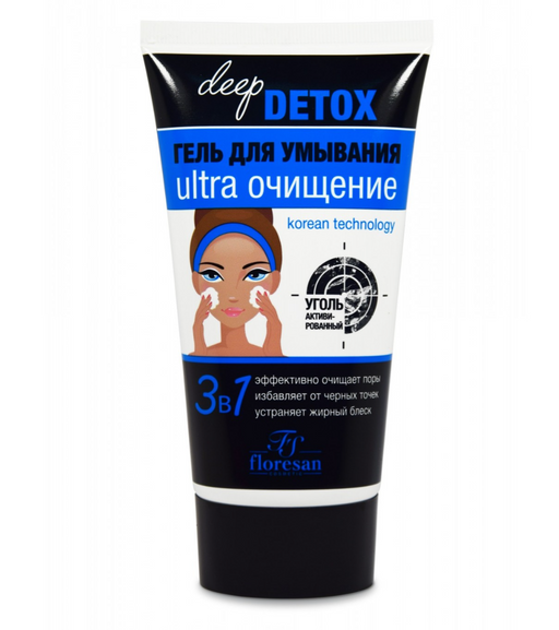 Floresan Deep Detox Гель для умывания, Ф-15, с активированным углем, 150 мл, 1 шт.