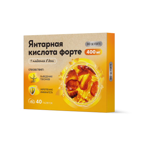 BioForte Янтарная кислота, 400 мг, таблетки, 40 шт.