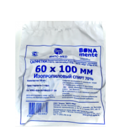 Bona Mente Салфетка антисептическая спиртовая, 60х100 мм, 1 шт.