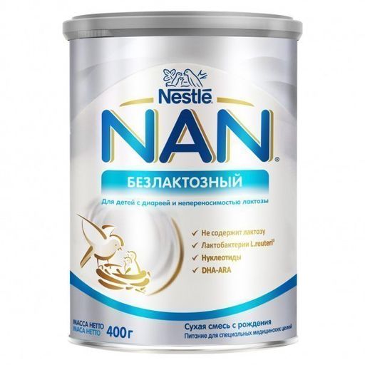NAN безлактозный, для детей с рождения, смесь молочная сухая, 400 г, 1 шт.