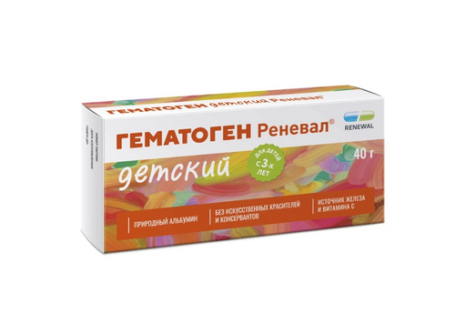 Гематоген Реневал Детский, плитка, 40 г, 1 шт.